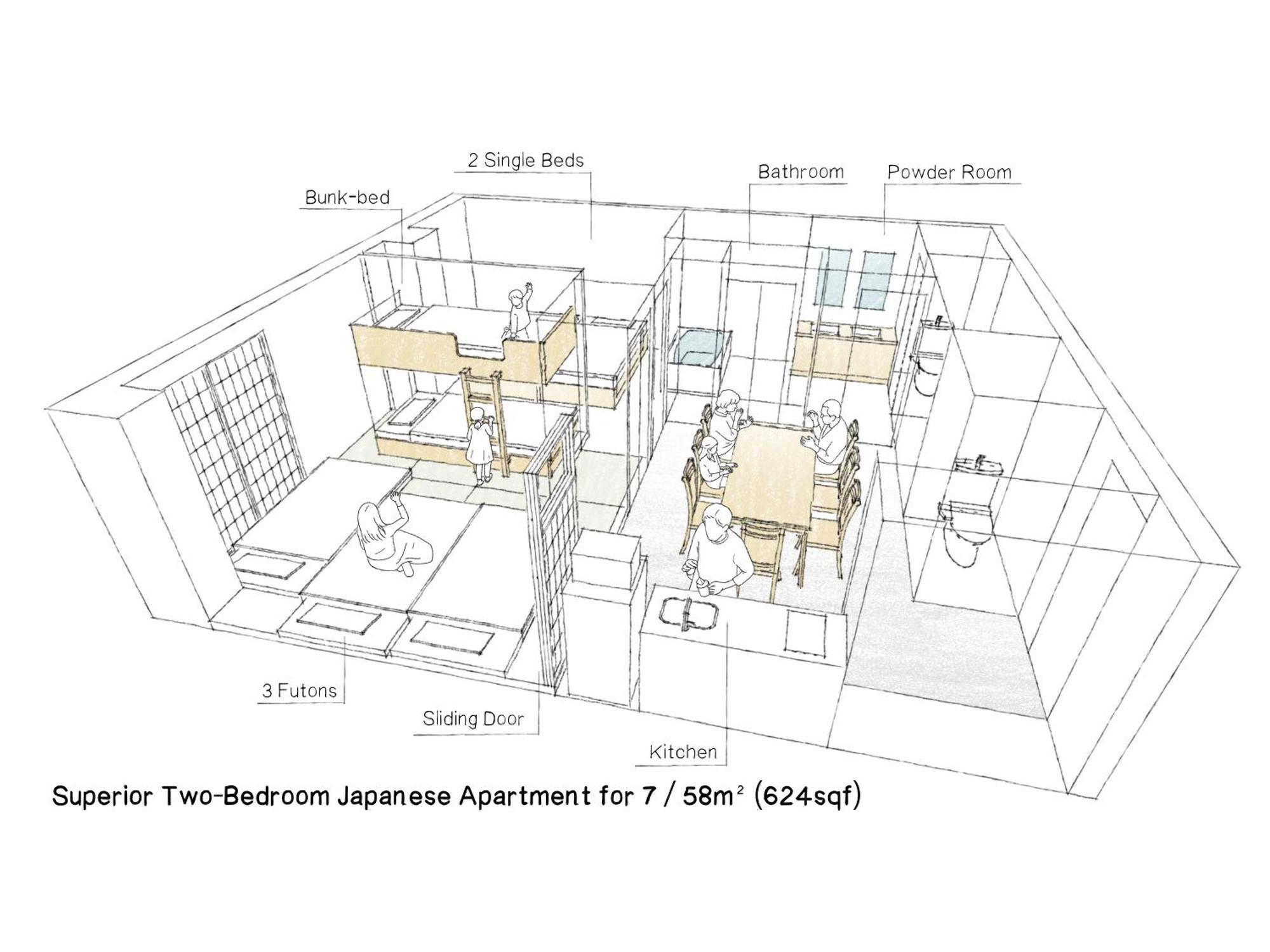 Superior Two-Bedroom Japanese Apartment For 7