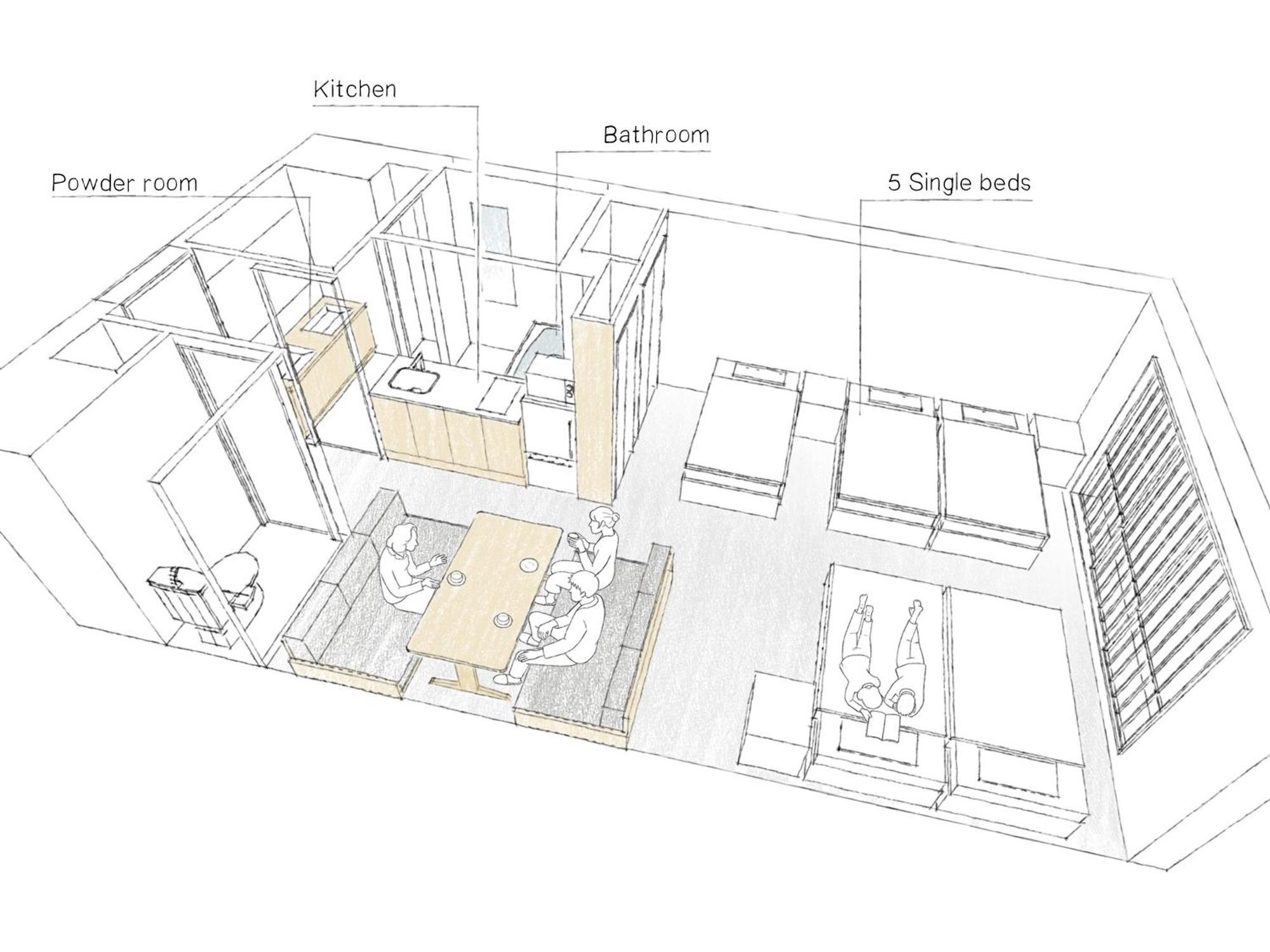 Apartment (5 Single-Beds)